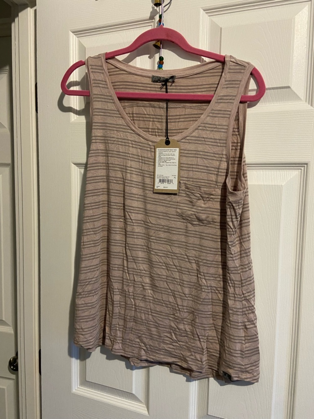 Prana Light Taupe Striped Scoop Tank